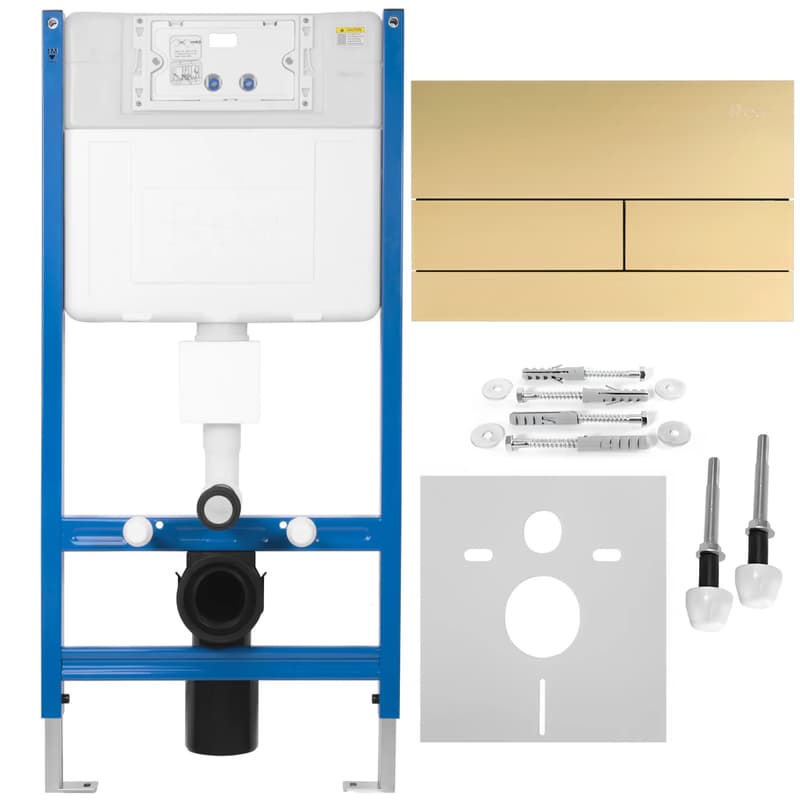 REA/S - Podomietkový WC systém K011A-Q + tlačidlá T Brush Gold KPL-E0055
