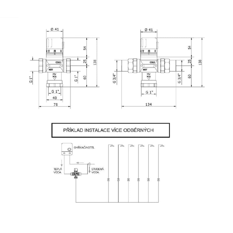 SAPHO - Termostatický regulátor teploty vody, 1", pre 4 až 8 odberných miest, chróm TMTCOM 2