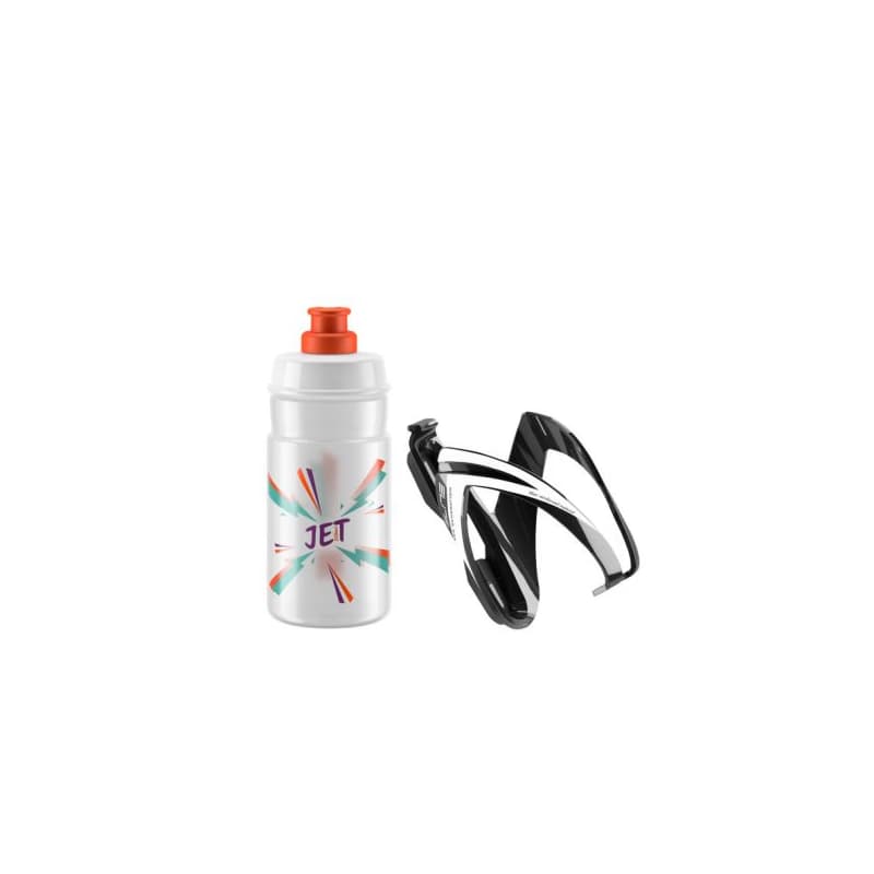 Fľaša na bicykel ELITE KIT CEO black glossy + bottle JET 350 ml clear orange logo 1