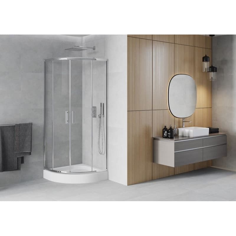 MEXEN/S - Rio štvrťkruhový sprchovací kút 80 x 80, transparent, chróm + vanička Rio 863-080-080-01-00-4710 2