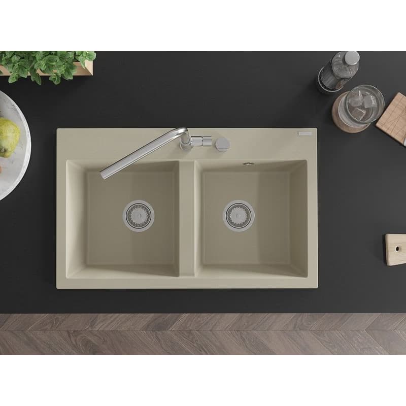 MEXEN MEXEN - Hektor granitový drez 2-bowl 800 x 480 mm, béžová, sifón chróm 6521802000-69 4