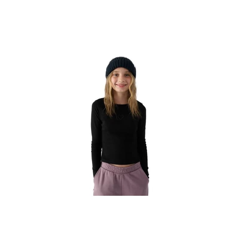 Dievčenské tričko s dlhým rukávom 4F JUNIOR LONGSLEEVE-JWAW24TLONF292-20S-DEEP BLACK