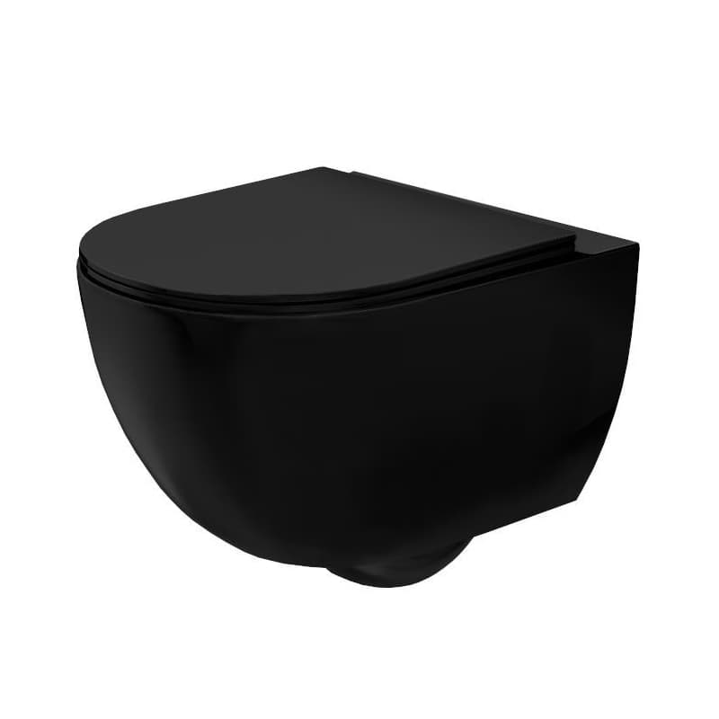 REA - Závesná WC misa vrátane sedátka RIMLESS Carlo Mini Slim čierna matná REA-C8489
