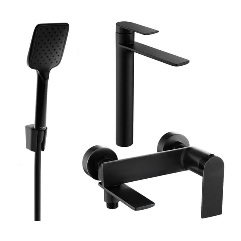 MEXEN/S - Zero SET umývadlová + vaňová batéria s príslušenstvom R62, čierna 71113R62-70 1