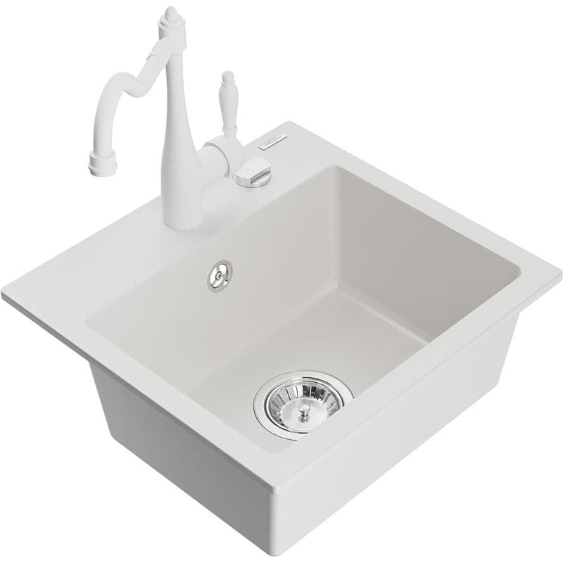 MEXEN/S MEXEN/S - Milo granitový drez 1-miska vrátane batérie Carla, biela 6505-20-670700-20