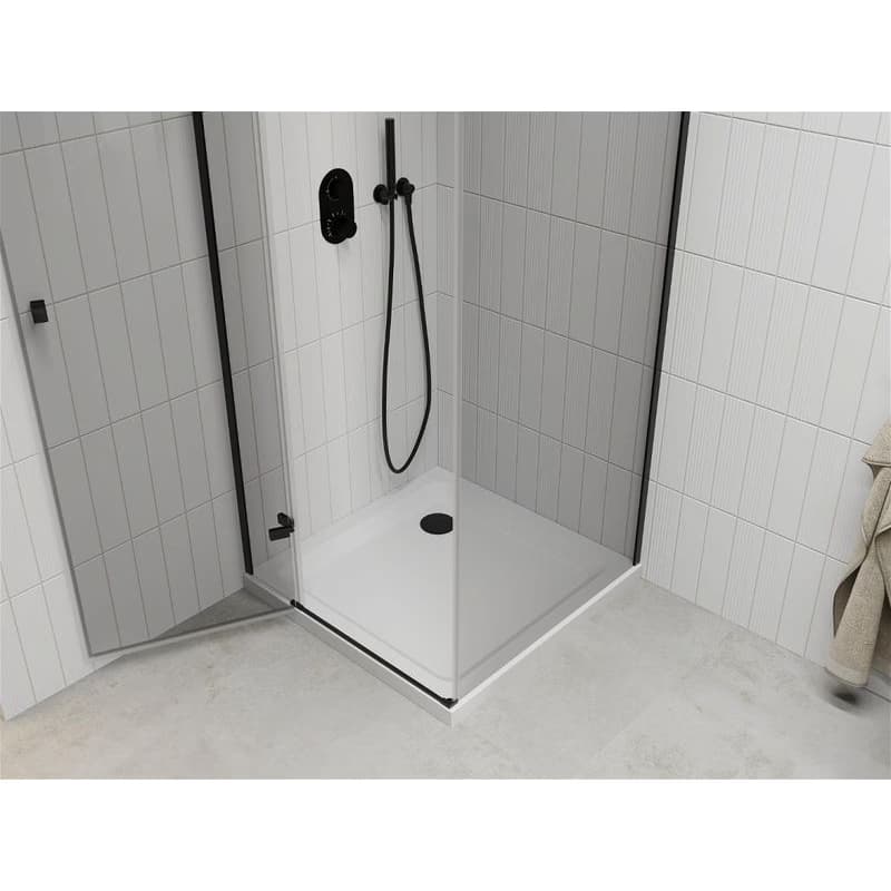 MEXEN/S - Roma sprchovací kút 80x80, transparent, čierna + biela vanička so sifónom 854-080-080-70-00-4010B 5