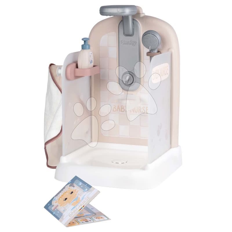 Kúpeľňa pre bábiky s funkčnou sprchou Shower Baby Nurse Smoby s odnímateľnou sprchovou hlavicou županom a náučnou brožúrkou 1