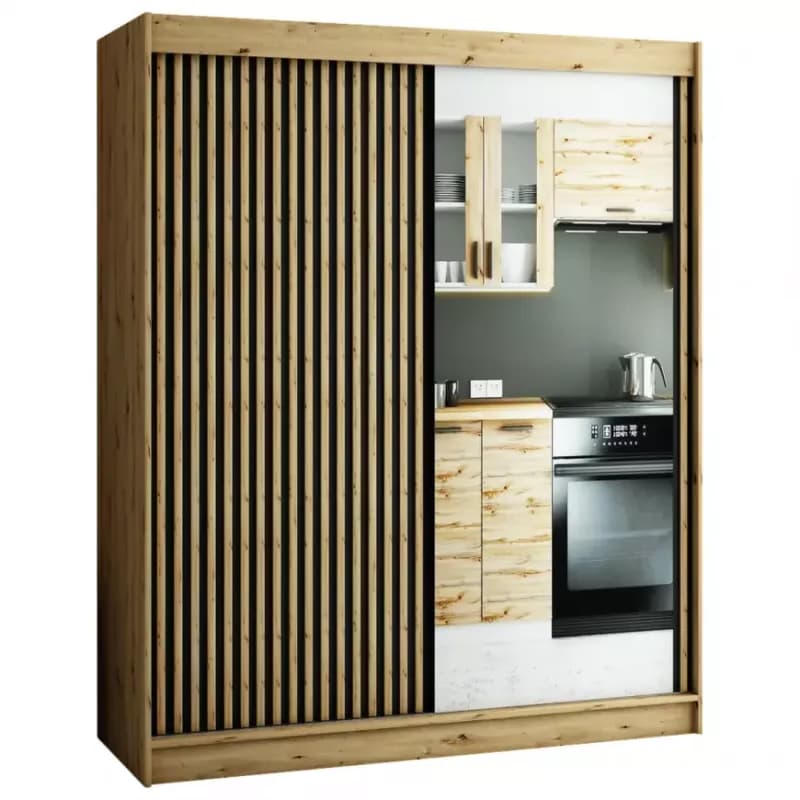 Skriňa Lamelo 2 180 Dub Artisan/čierna/Zrkadlo 1