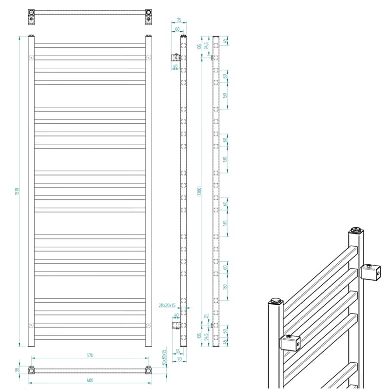 SAPHO - METRO vykurovacie teleso 600x1510 čierny mat IR420TB 2