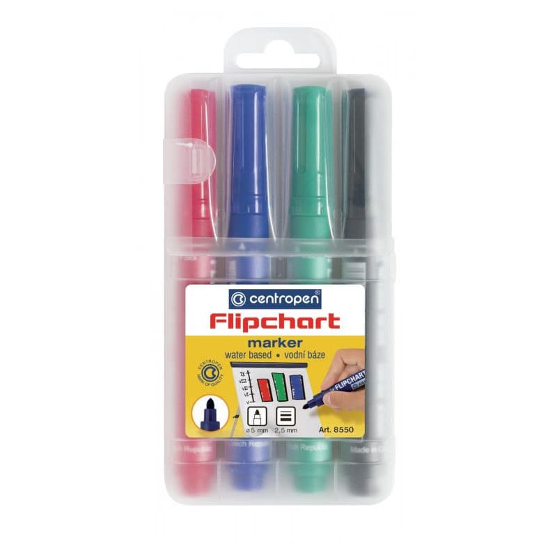 Značkovač Centropen 8550/4 na Flipchart 4 farby valcový hrot 2,5mm