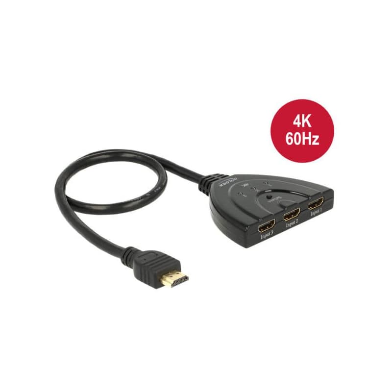 Delock Delock HDMI UHD Switch 3 x HDMI in > 1 x HDMI out 4K s integrovaným káblom 50 cm 1