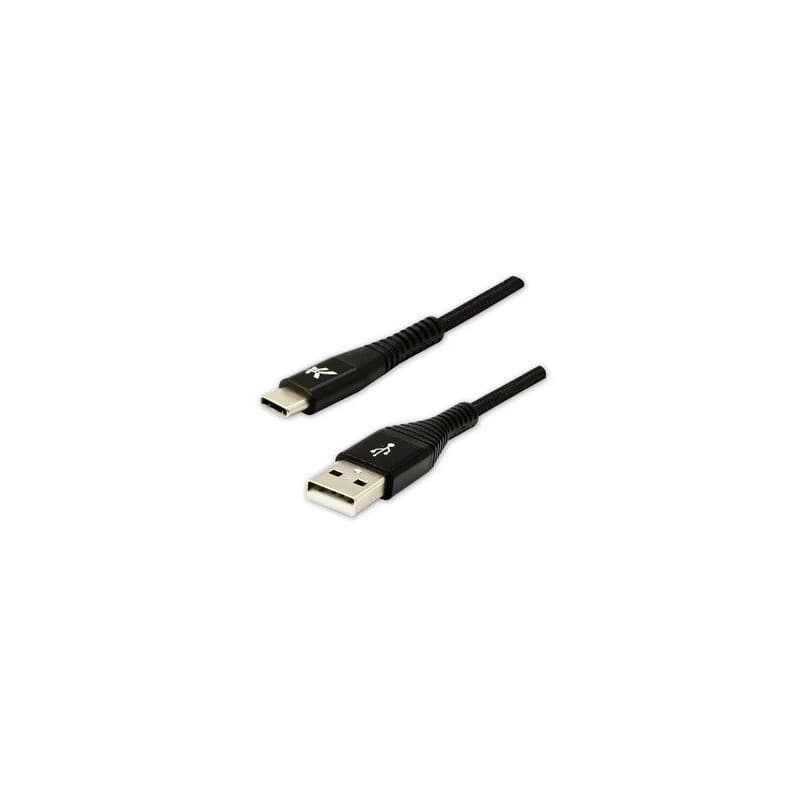 Logo USB kábel (2.0), USB A samec - USB C samec, 2m, 480 Mb/s, 5V/3A, černý, box, nylonové opletenie, hliníkový kryt konektora, D 1