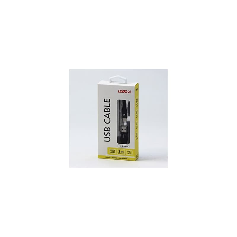 Logo USB kábel (2.0), USB A samec - USB C samec, 2m, 480 Mb/s, 5V/3A, černý, box, nylonové opletenie, hliníkový kryt konektora, D 3