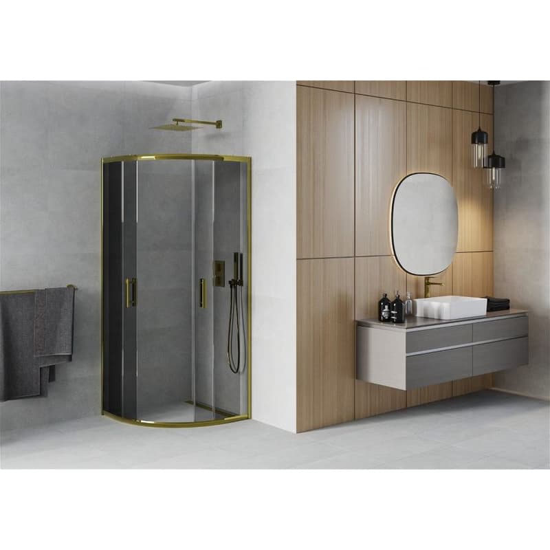 MEXEN - Rio sprchovací kút štvrťkruh 70 x 70, grafit, zlatá 863-070-070-50-40 3