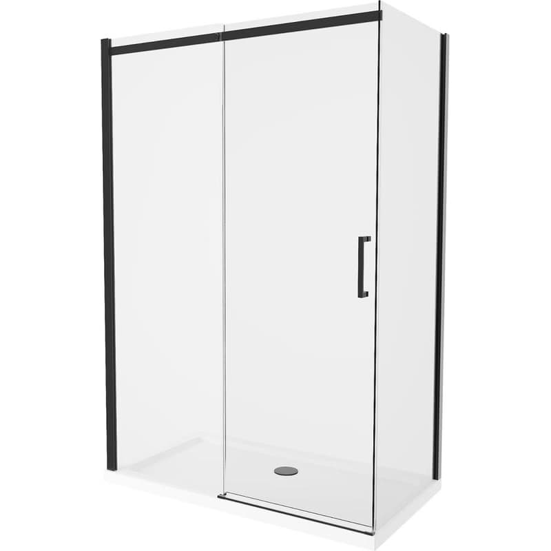 MEXEN/S - Omega sprchovací kút 140x80, transparent, čierna + biela vanička so sifónom 825-140-080-70-00-4010B 1