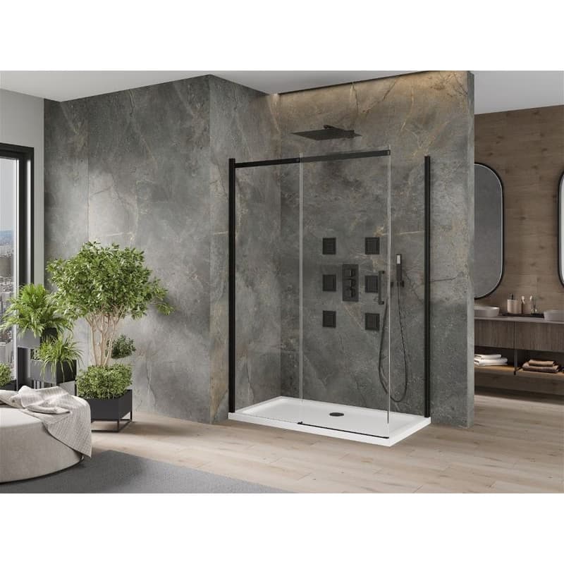 MEXEN/S - Omega sprchovací kút 140x80, transparent, čierna + biela vanička so sifónom 825-140-080-70-00-4010B 2