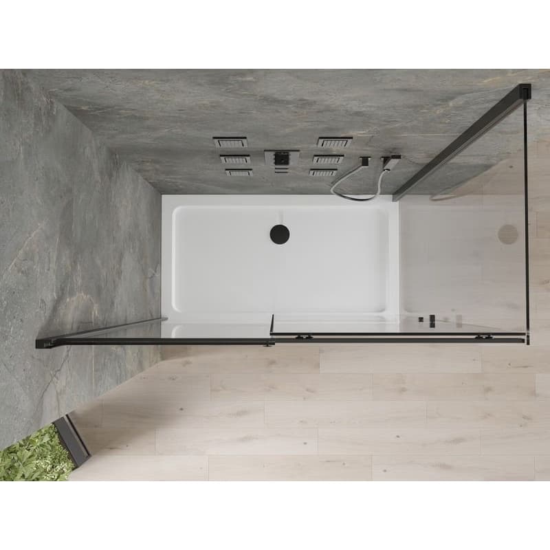 MEXEN/S - Omega sprchovací kút 140x80, transparent, čierna + biela vanička so sifónom 825-140-080-70-00-4010B 5