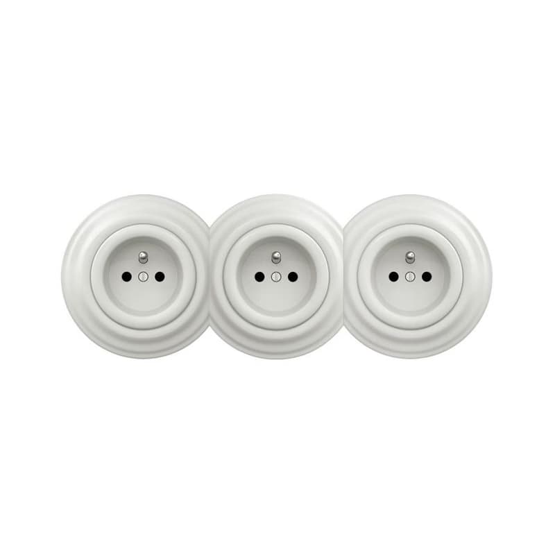 lap - Trojitá retro domová zásuvka s rámčekom 230V keramická biela KA0009+2xKA0008+3xKA0006 1