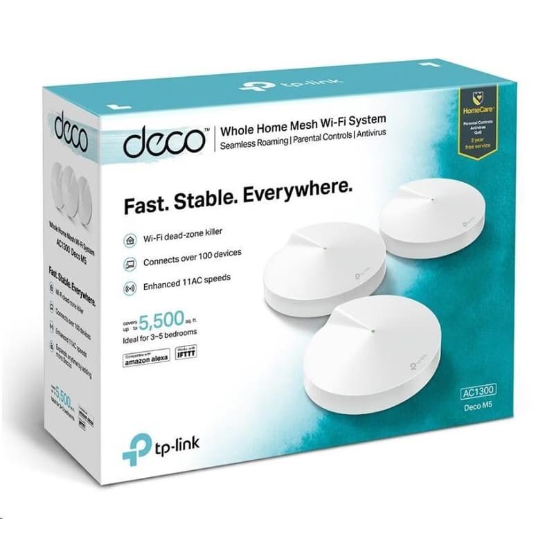 TP-Link Deco M5(3-Pack) WiFi5 Mesh (AC1300, 2, 4GHz/5GHz, 2xGbELAN/WAN) 3
