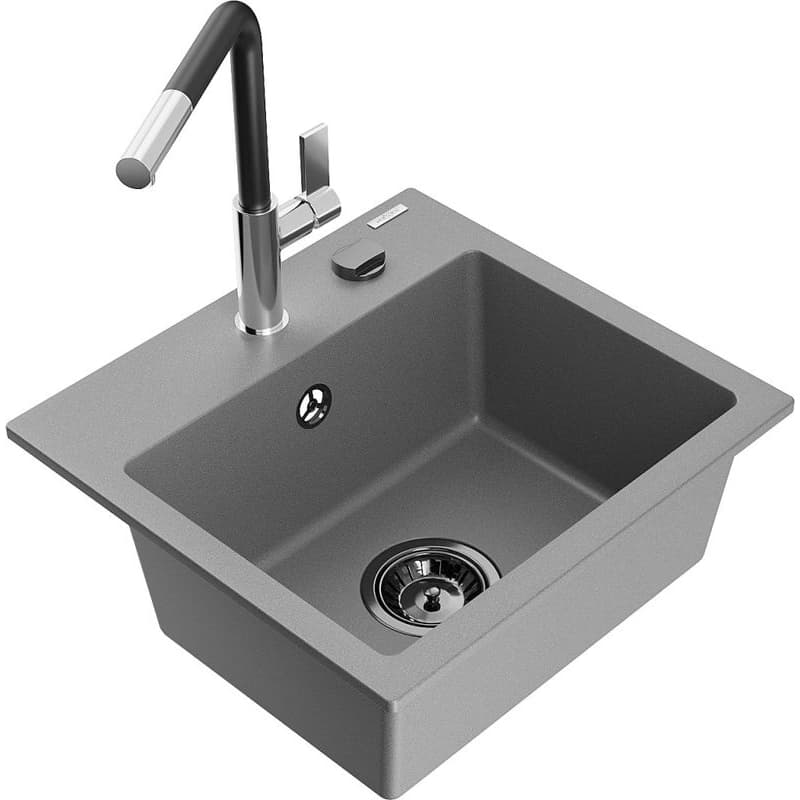 MEXEN/S MEXEN/S - Milo granitový drez 1-miska vrátane batérie Flora, šedá 6505-71-670401-07-B 1