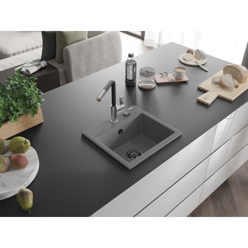 MEXEN/S MEXEN/S - Milo granitový drez 1-miska vrátane batérie Flora, šedá 6505-71-670401-07-B 2