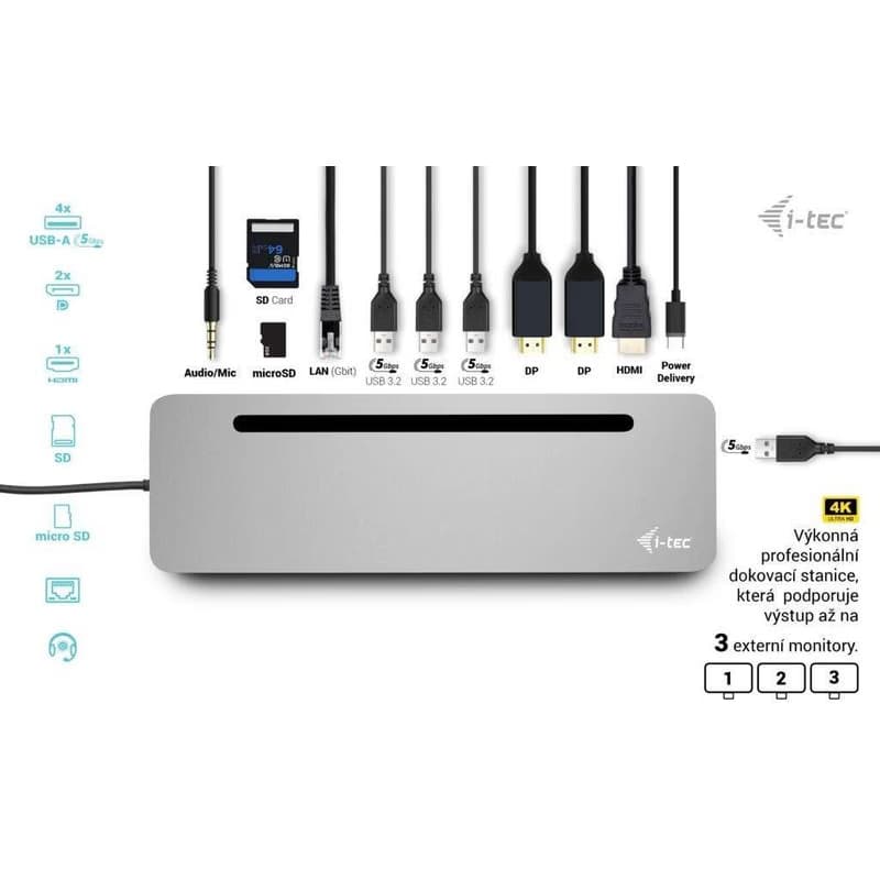 i-tec USB-C Metal Ergonomic 4K 3x Display Docking Station, PD 100W + i-tec Universal Charger 100W (bundle) 2
