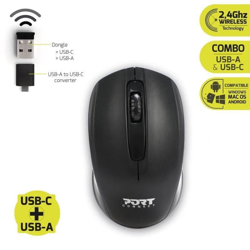 PORT bezdrôtová myš Wireless office, USB-A/USB-C dongle, 2, 4Ghz, 1000DPI, čierna 5