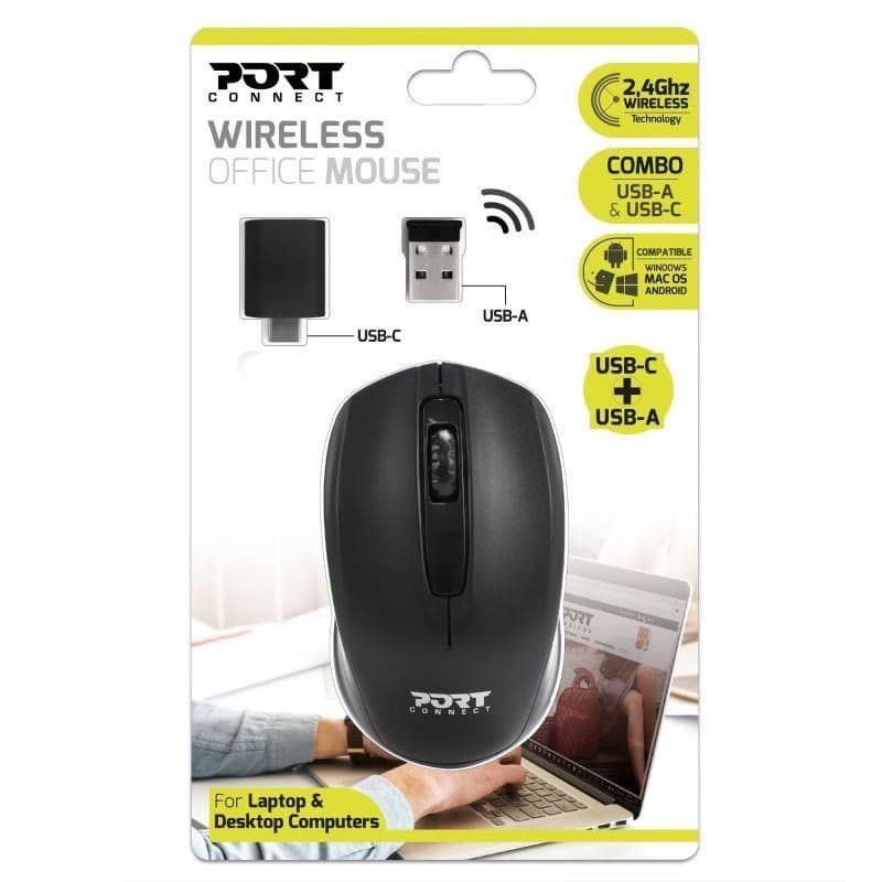 PORT bezdrôtová myš Wireless office, USB-A/USB-C dongle, 2, 4Ghz, 1000DPI, čierna 6