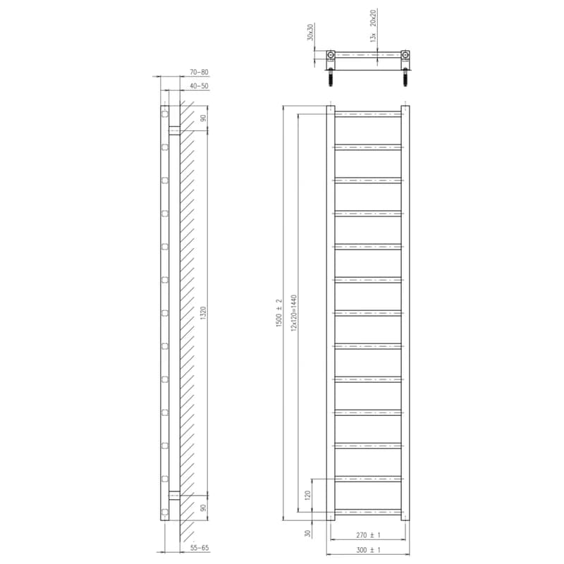 SAPHO - METRO LIGHT vykurovacie teleso 300x1500 chróm IR446R 2