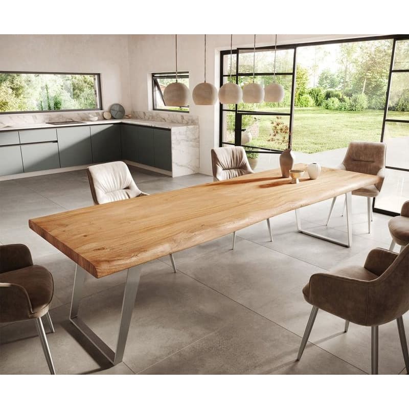 Jedálenský stôl Edge 300x100 cm XL akácia prírodná nerezová oceľ