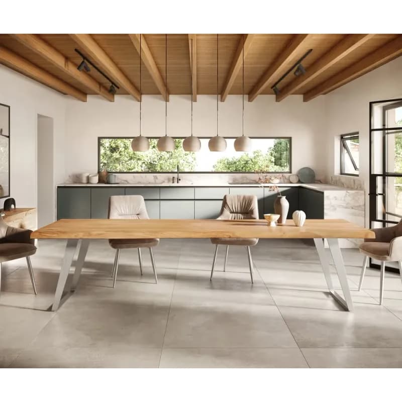 Jedálenský stôl Edge 300x100 cm XL akácia prírodná nerezová oceľ 2