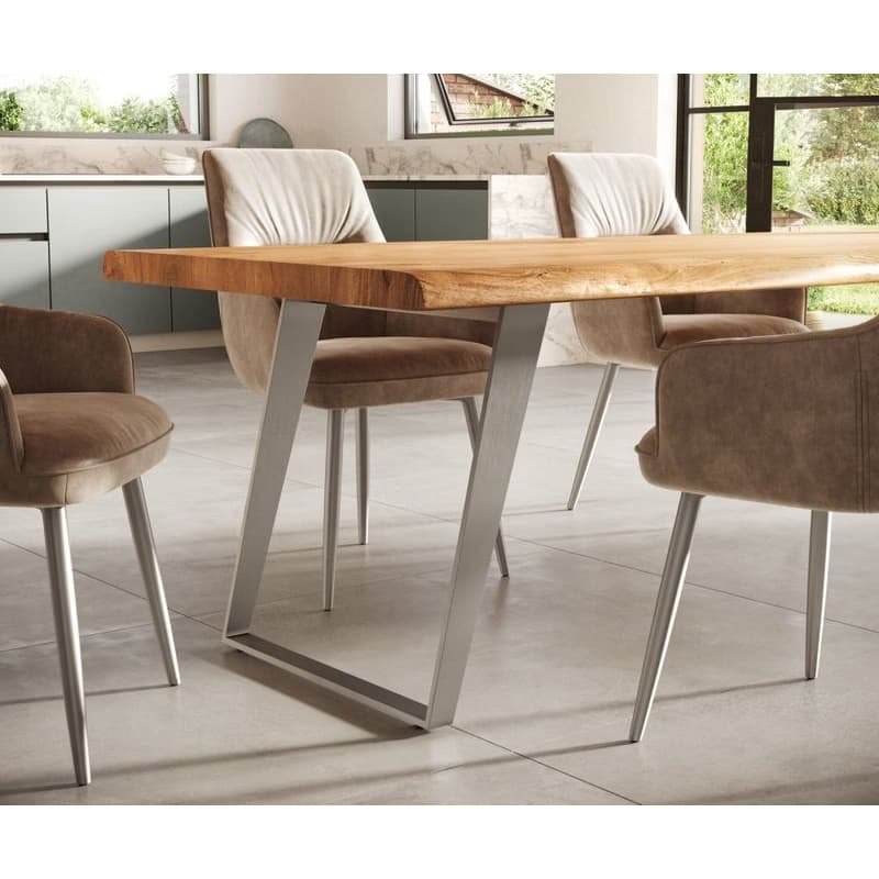 Jedálenský stôl Edge 300x100 cm XL akácia prírodná nerezová oceľ 6
