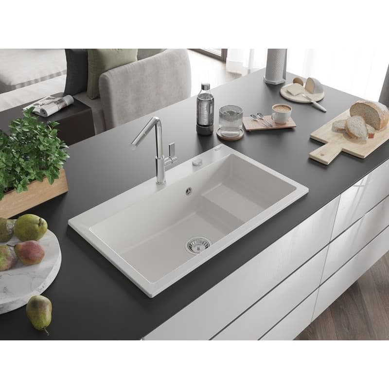 MEXEN MEXEN - Omar granitový drez 1 s odkvapkávačom 800 x 480 mm, biela, sifón chróm 6520801005-20 2
