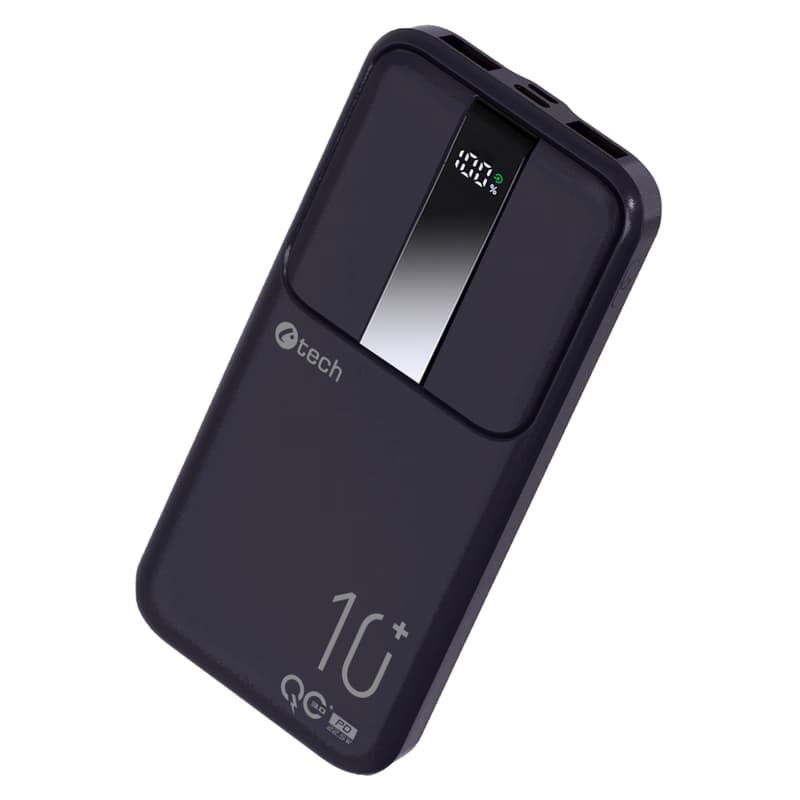 C-TECH Powerbanka 10000mAh, Li-Pol, 22,5 W, USB-C/USB-A/micro USB/PD/Quick charge/display 1