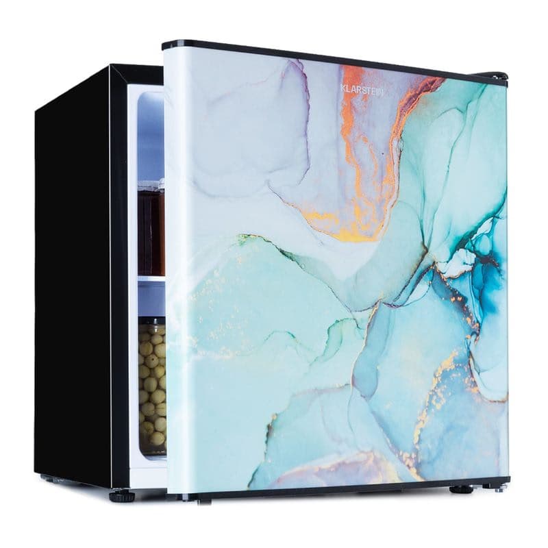 Klarstein CoolArt 45L, mini chladnička, EEK E, s mraziacim priestorom 1,5 l, dizajnové dvere 1