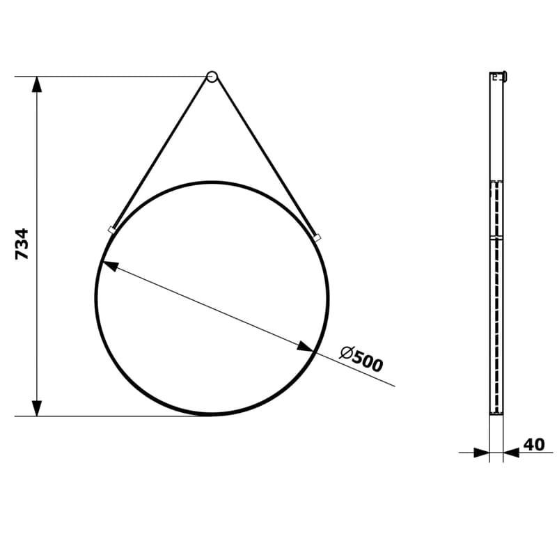 SAPHO - ORBITER zrkadlo guľaté s koženým popruhom, ø 50cm, čierna mat ORT050 2