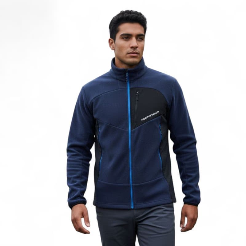 Pánska turistická flisová mikina so zipsom NORTHFINDER FULVIO-612navyblack 5