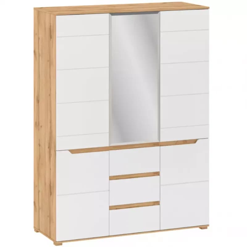 Skriňa Vincent H 5D3S biely lesk / dub wotan 1