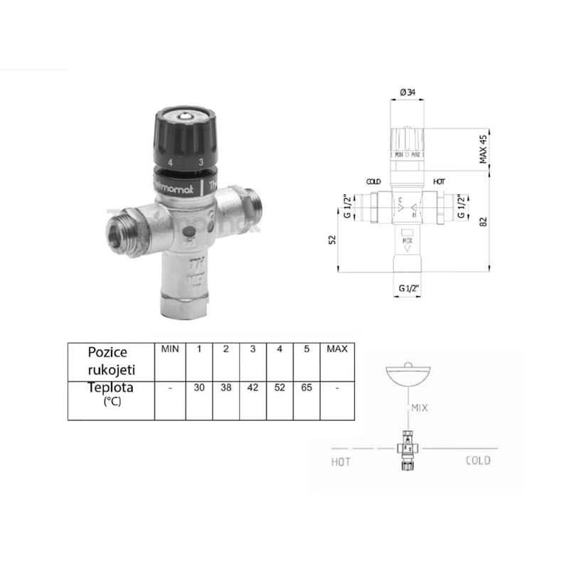 SAPHO - Termostatický regulátor teploty vody, 1/2", 30-60 stupňov, spätné klapky TMT12MPM 2