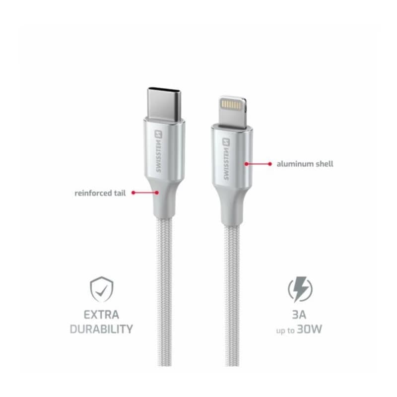 SWISSTEN DÁTOVÝ KÁBEL TEXTILE II USB-C / LIGHTNING 1,5 M BIELÝ 2