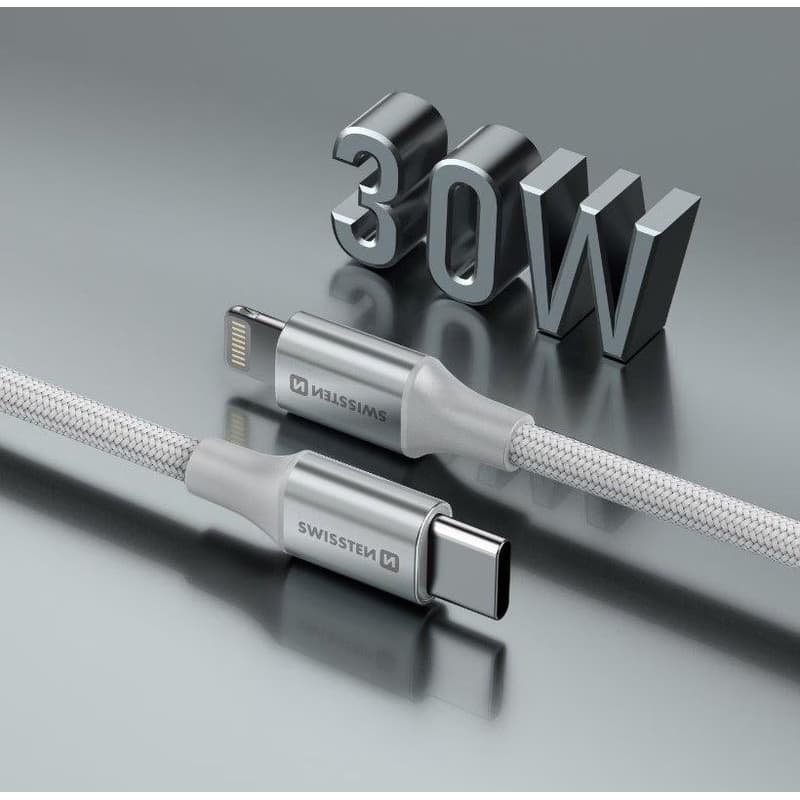 SWISSTEN DÁTOVÝ KÁBEL TEXTILE II USB-C / LIGHTNING 1,5 M BIELÝ 3