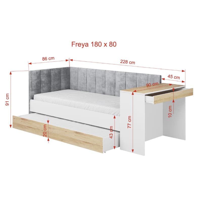 ArtBed Detská posteľ FREYA s prístelkou a so stolíkom | biela 80 x 180 cm 3