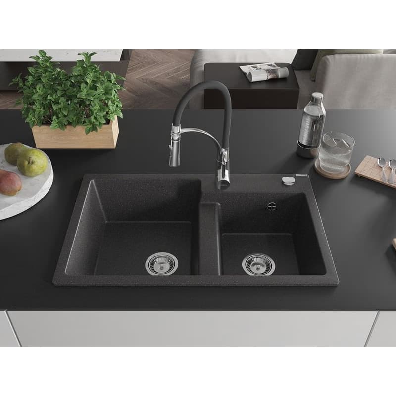 MEXEN/S MEXEN/S - Tomas granitový drez 2-bowl vrátane batérie Aster, čierna kropenatá 6516-76-73450-07 3