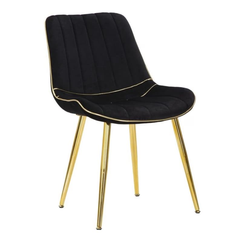 Estila Art deco čalúnená zamatová jedálenská stolička Asen s prešívaným čiernym poťahom so zlatým rámom a zlatými nožičkami 79 cm 1