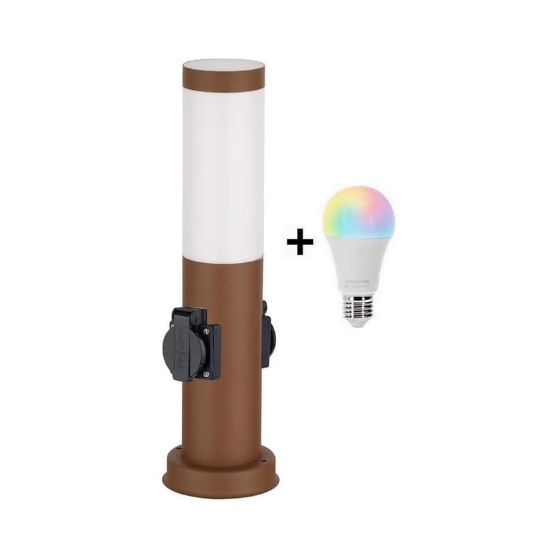 Brilagi - LED RGBW vonkajšia lampa s 2 zásuvkami 1xE27/9W/230V 40 cm IP44 hnedá BG3943+AI0819