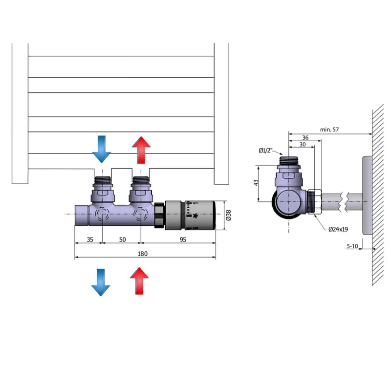 SAPHO - TWIN termostatická pripojovacia súprava ventilu pre stredové pripojenie, pravá, chróm CP3010S 3