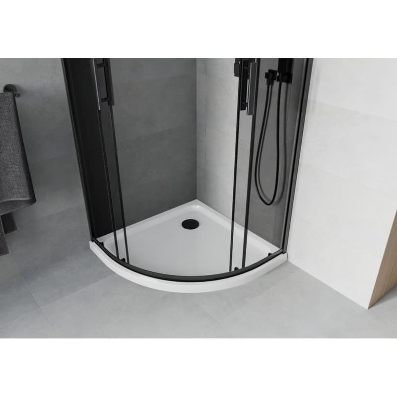 MEXEN/S - Rio sprchovací kút štvrťkruh 80x80, grafit, čierna + biela vanička so sifónom 863-080-080-70-40-4110B 4