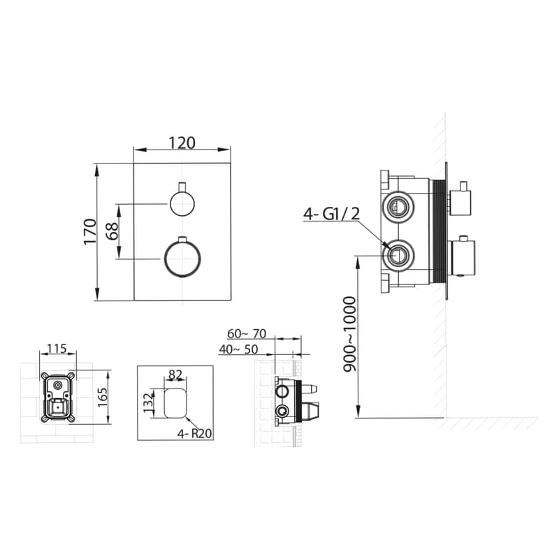 SAPHO - KIMURA podomietková sprchová termostatická batéria, box, 2 výstupy, chróm KU682 2