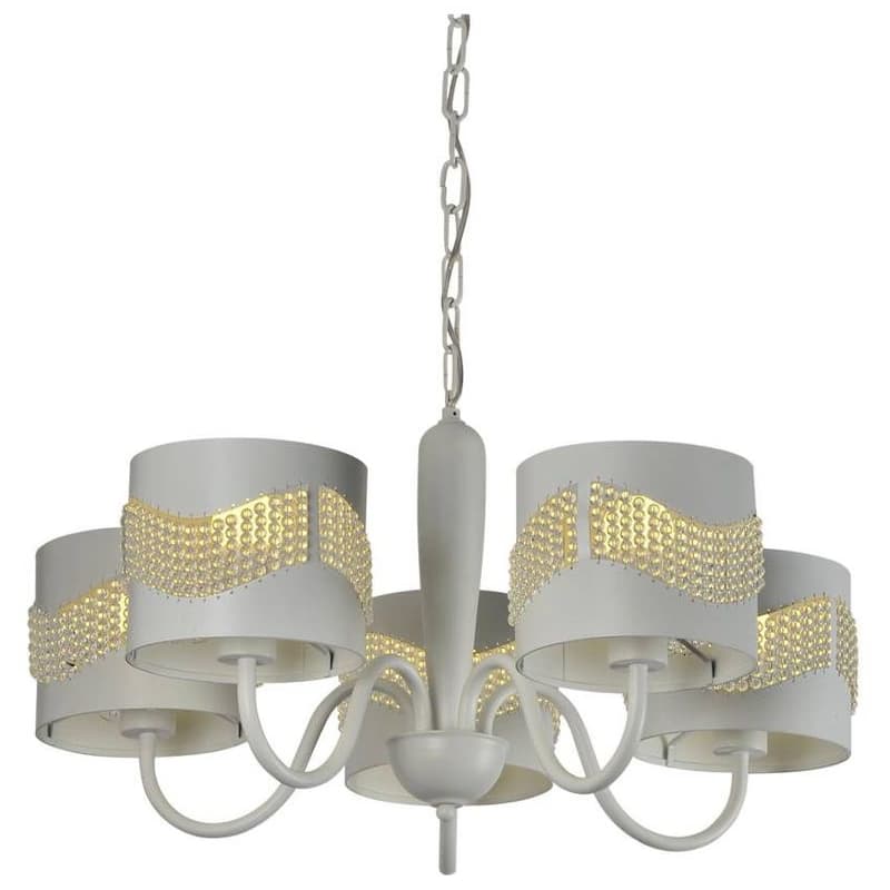 Závesná lampa biela s korálkovým lustrom 5xE27 Antonio 1
