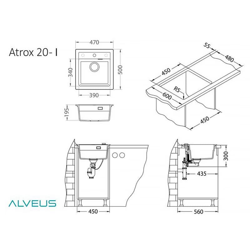 Alveus Granitový drez ATROX 20 Farba: Betón 4